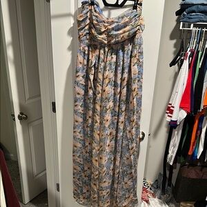 Fashion Nova Floral Maxi Dress - Blue and Peach